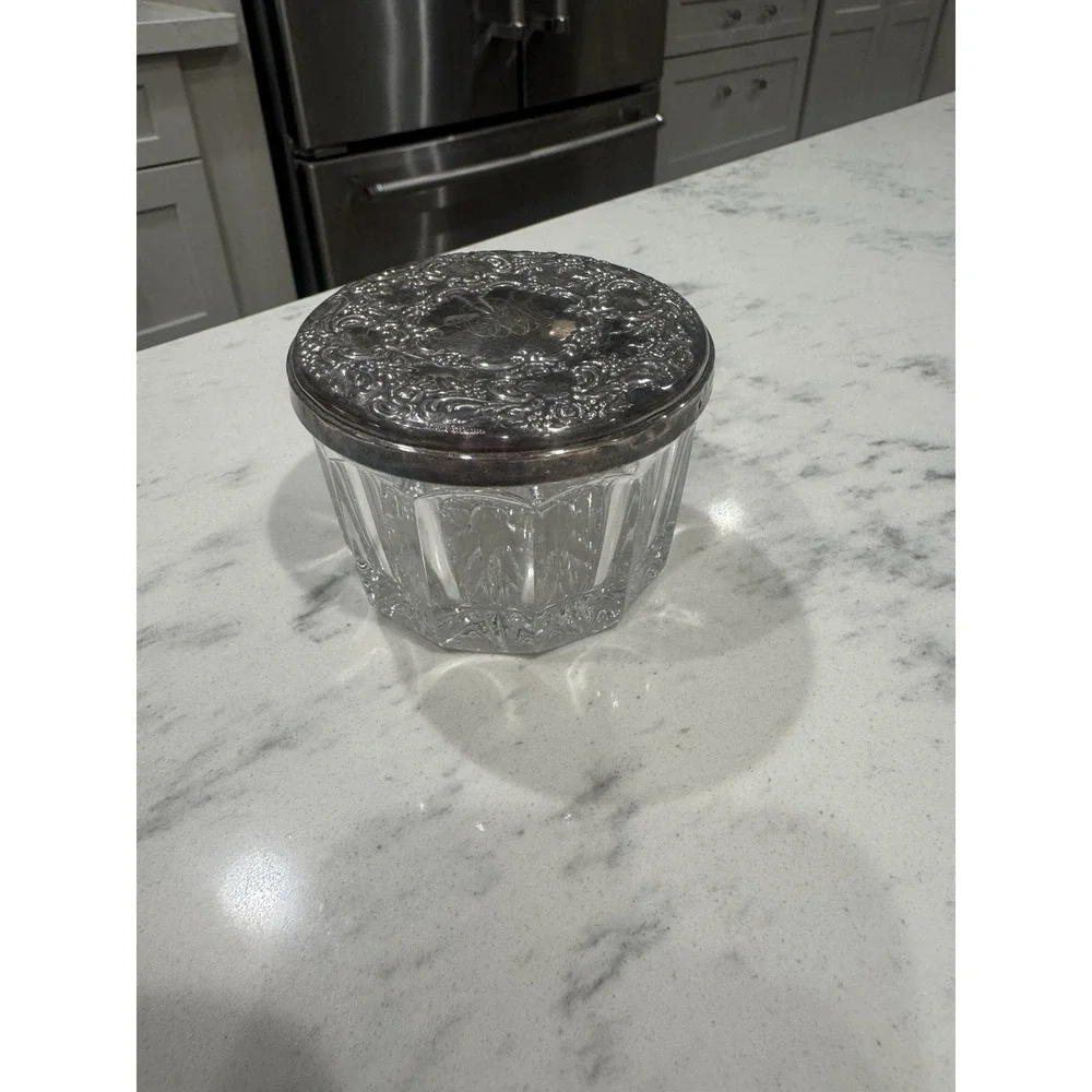 vintage Towle sterling silver and glass vanity powder jar